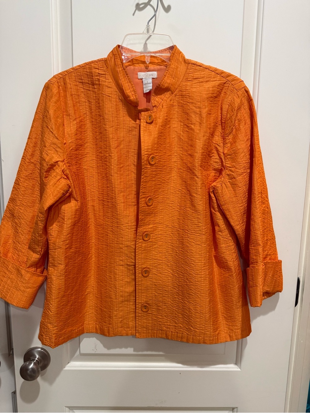Chico's Vibrant Orange Textured Button Jacket